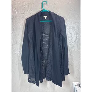LOGO Lavish Open Front Floral Lace Cardigan Womens Size Small